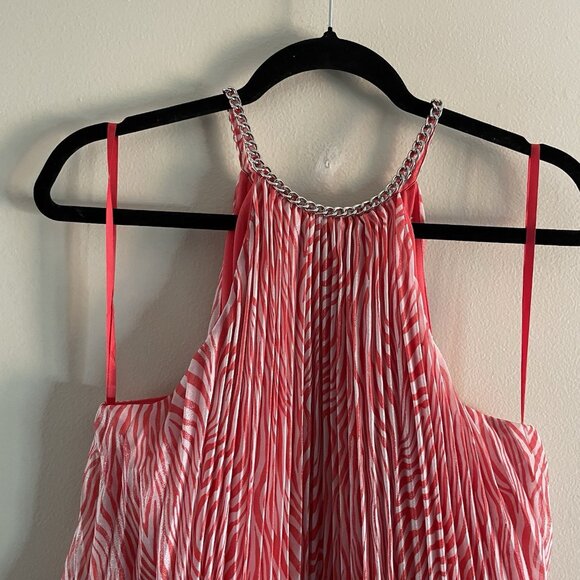 Michael Kors L Pink Zebra Print Sleeveless Chain Detail Pleated Halter Top NWT - Picture 4 of 13